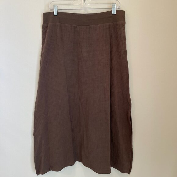 J.Jill Pure Jill Gauzy Cotton Waist Midi Skirt Bark NWT Women Med Brown Elastic - Picture 2 of 7